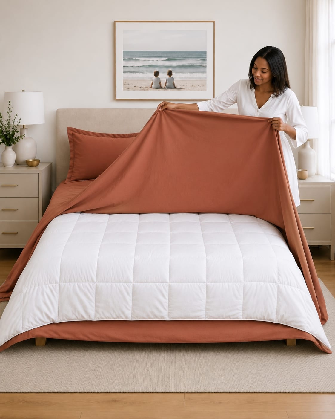 beddley Baked Clay Easy-Change® Duvet Cover with three sided open easycare zipper