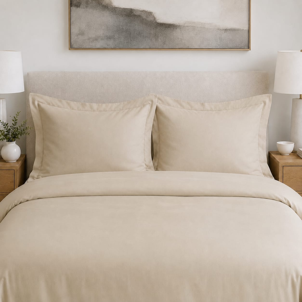Beddley Beige Easy-Change™ Zippered Pillow Shams – Set of 2 with three sided open easycare zipper