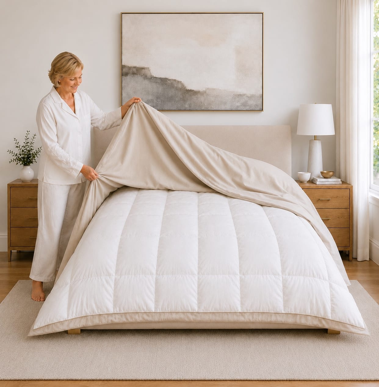 Beddley Beige Easy-Change® Duvet Cover with three sided open easycare zipper