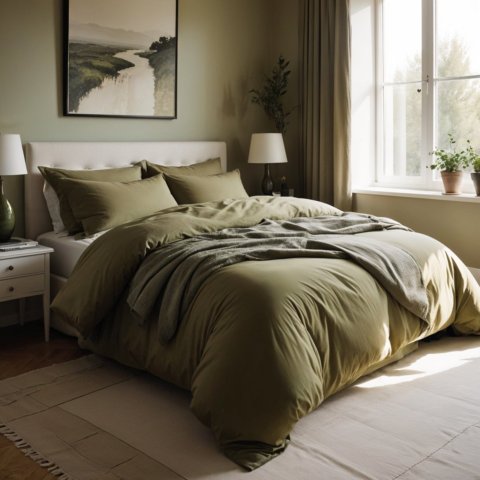 beddley Olive Tuscany Easy-Change® Duvet Cover with three sided open easycare zipper