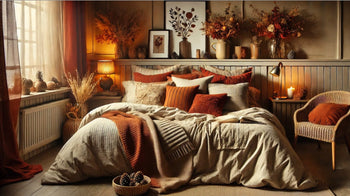 cozy bedroom with terracotta bedding