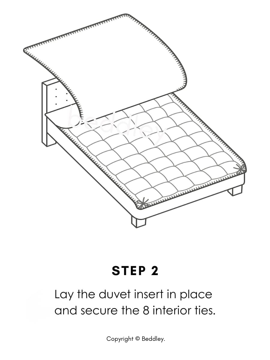 Step 2: Place the duvet insert on the open duvet cover and secure optional interior ties