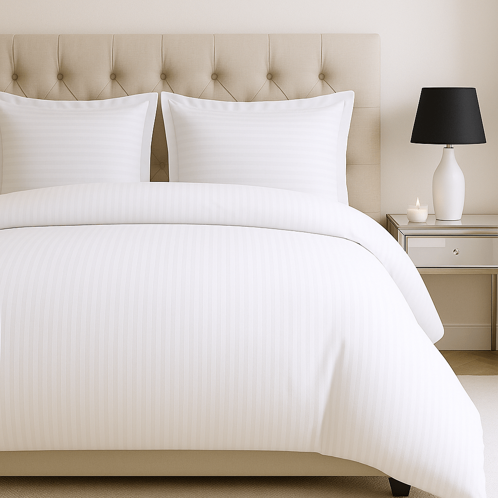 Beddley Pacific White-on-White Striped Easy-Change® Duvet Cover with three sided open easycare zipper