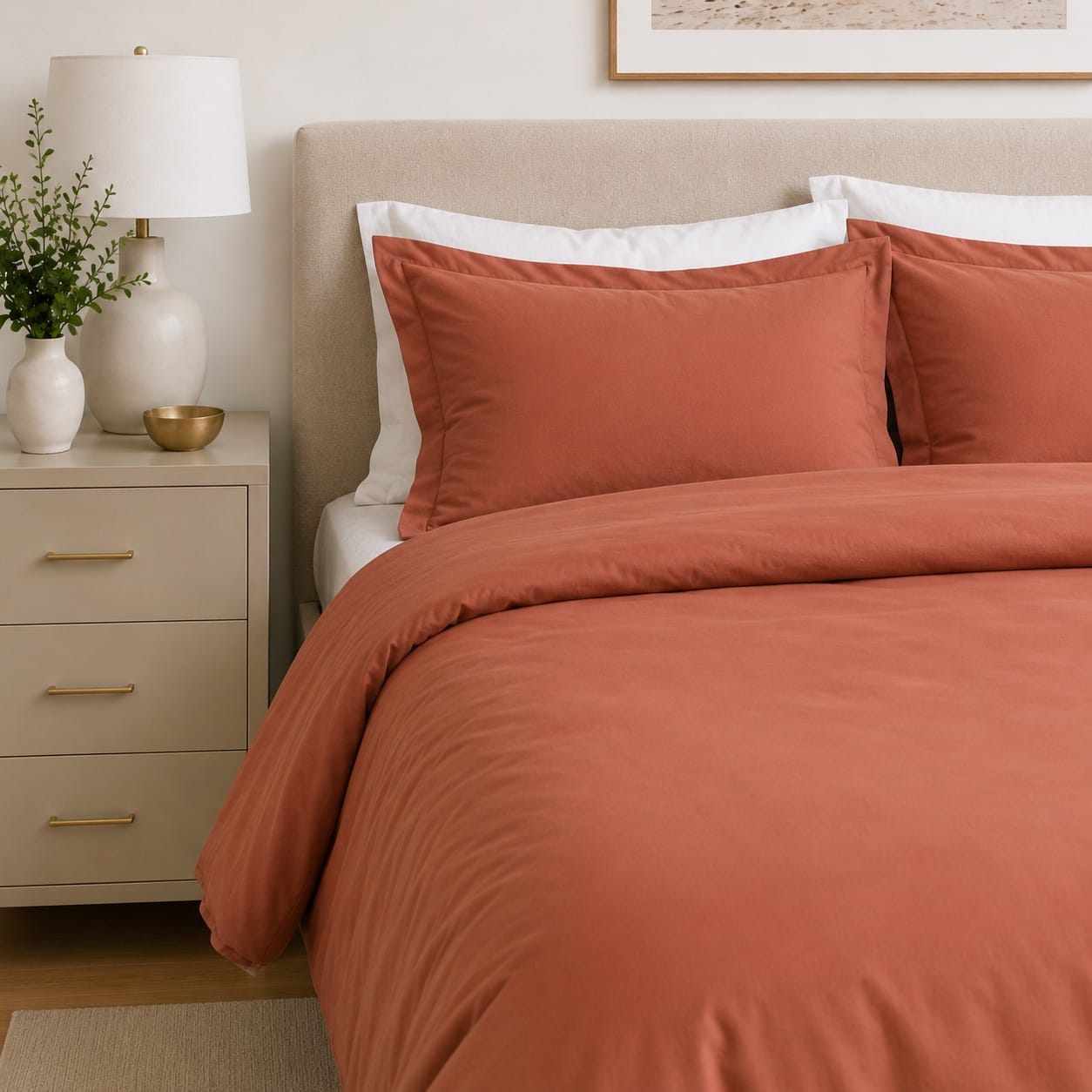 beddley Baked Clay Easy-Change® Duvet Cover with three sided open easycare zipper