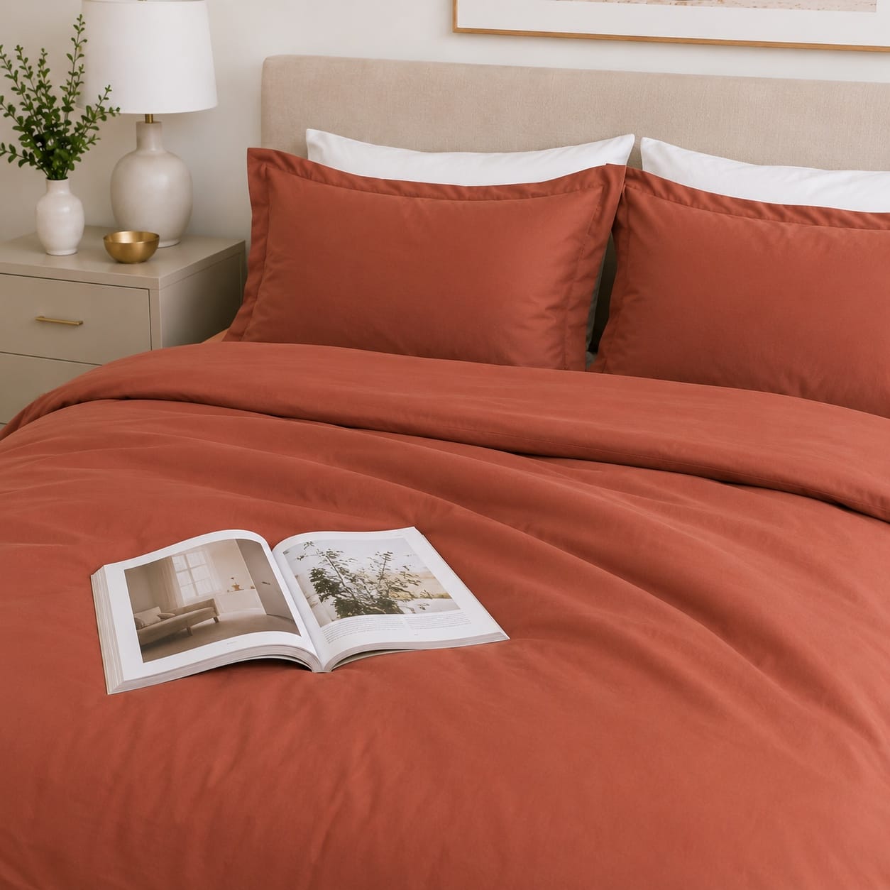 beddley Baked Clay Easy-Change® Duvet Cover with three sided open easycare zipper