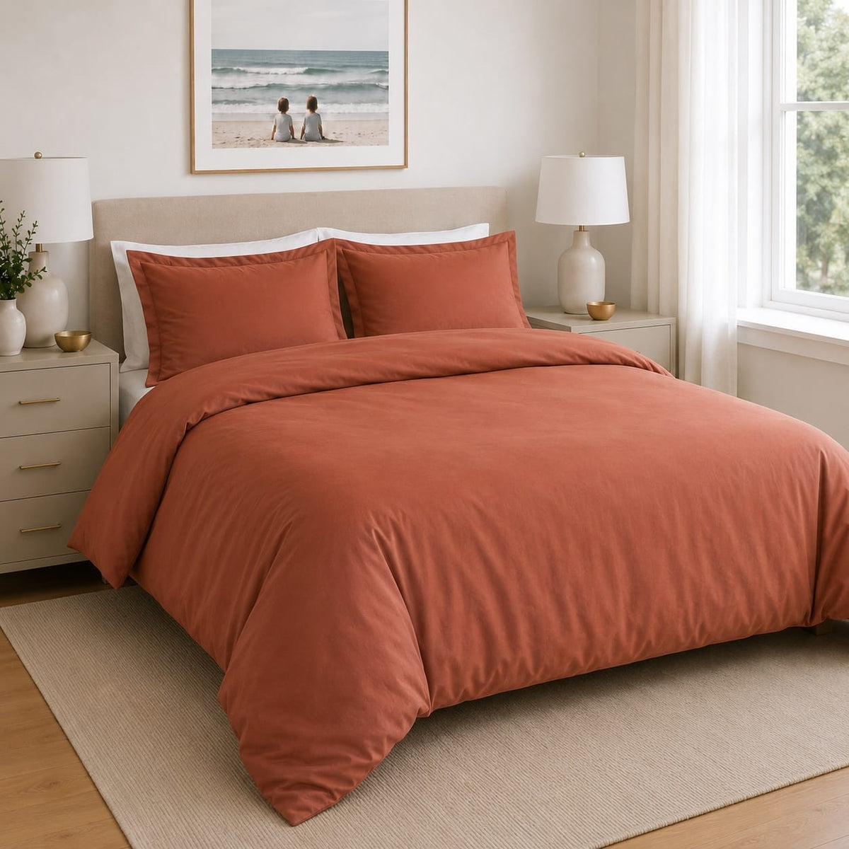 beddley Baked Clay Easy-Change® Duvet Cover with three sided open easycare zipper