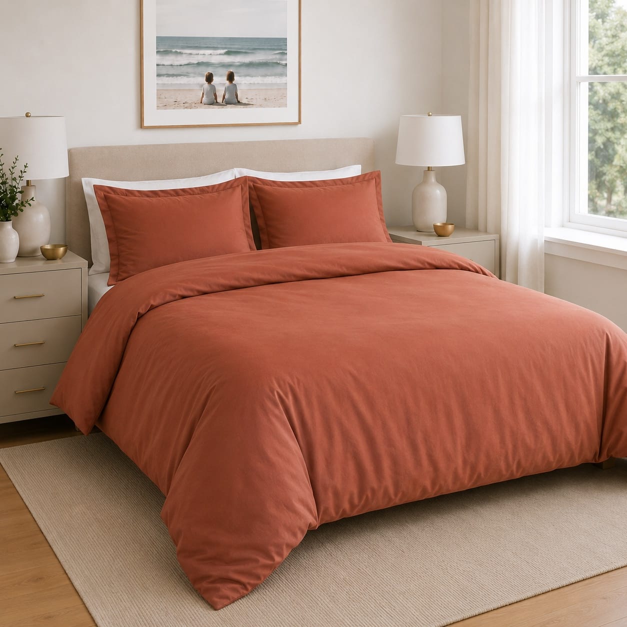 beddley Baked Clay Easy-Change® Duvet Cover with three sided open easycare zipper