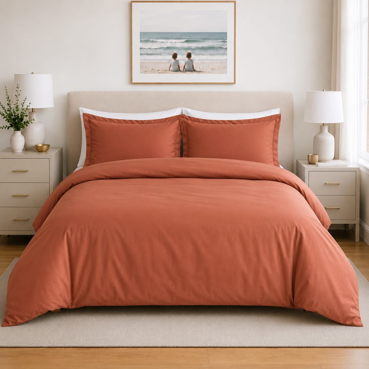 beddley Baked Clay Easy-Change® Duvet Cover with three sided open easycare zipper