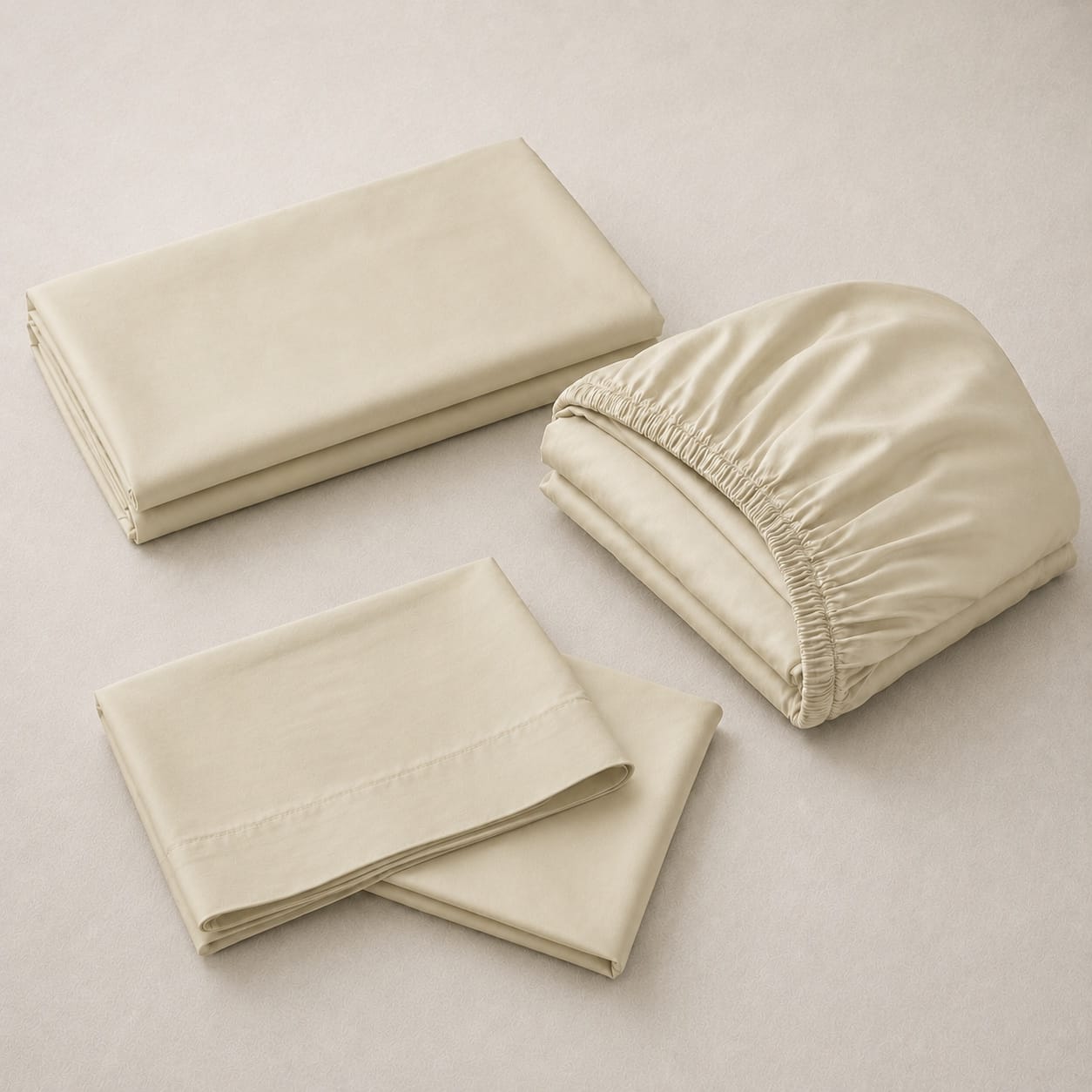 Beddley Beige sheet set with fitted sheet, flat sheet and two matching pillowcases