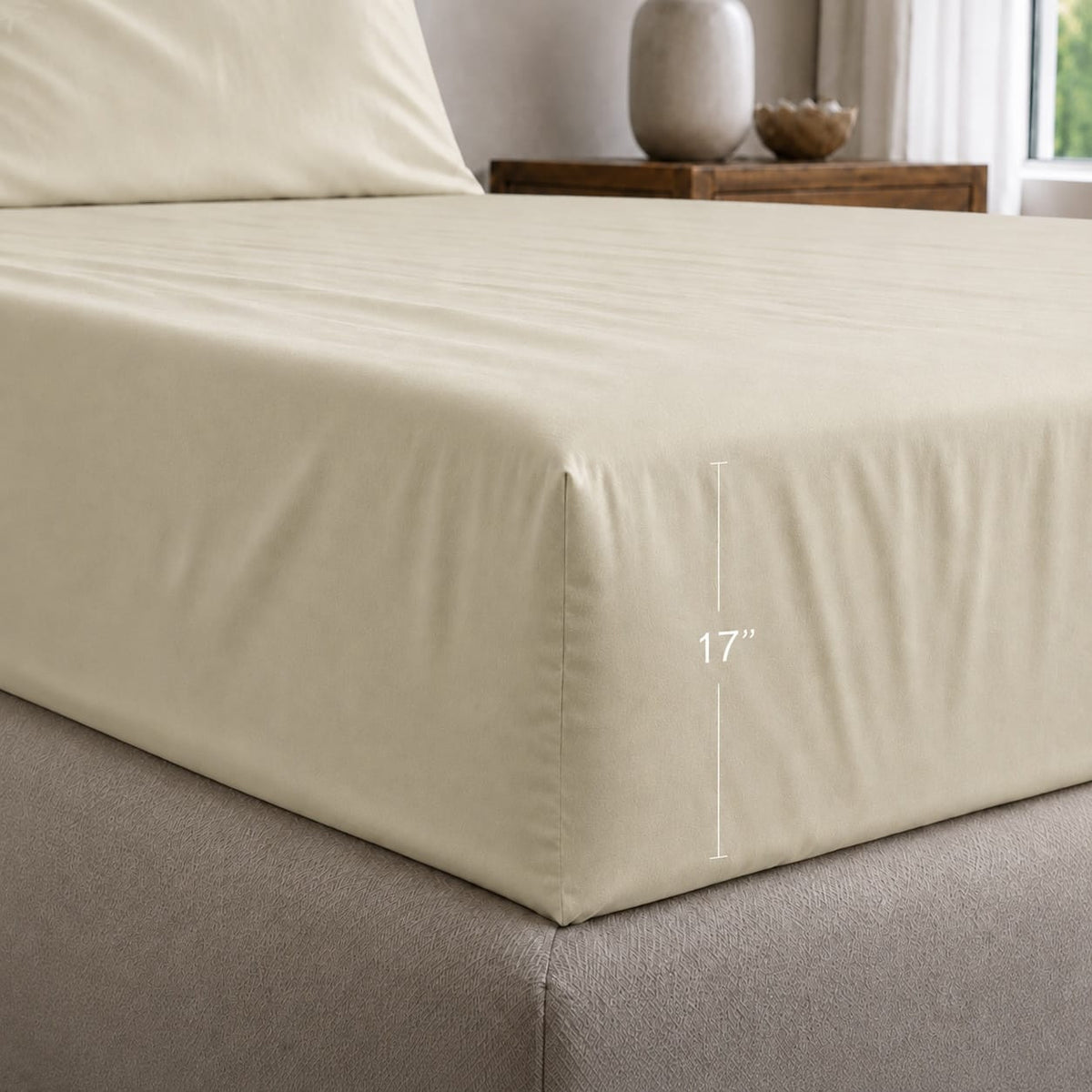 Beddley Beige Cotton Sateen Sheet Set with three sided open easycare zipper
