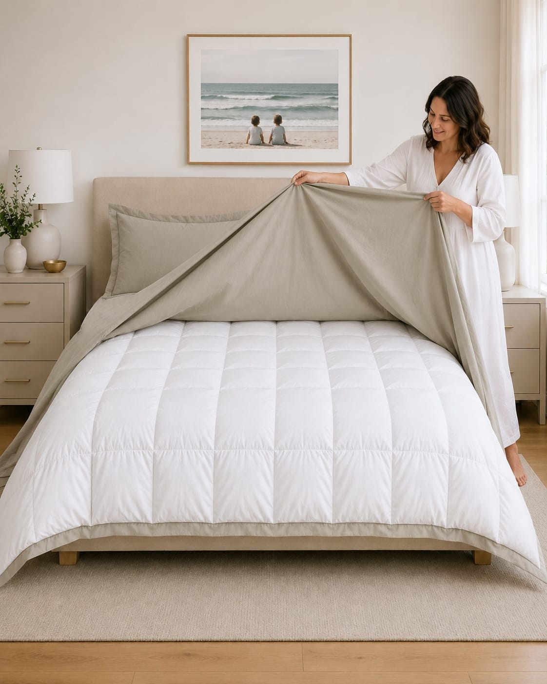 Beddley Beige Easy-Change® Duvet Cover with three sided open easycare zipper