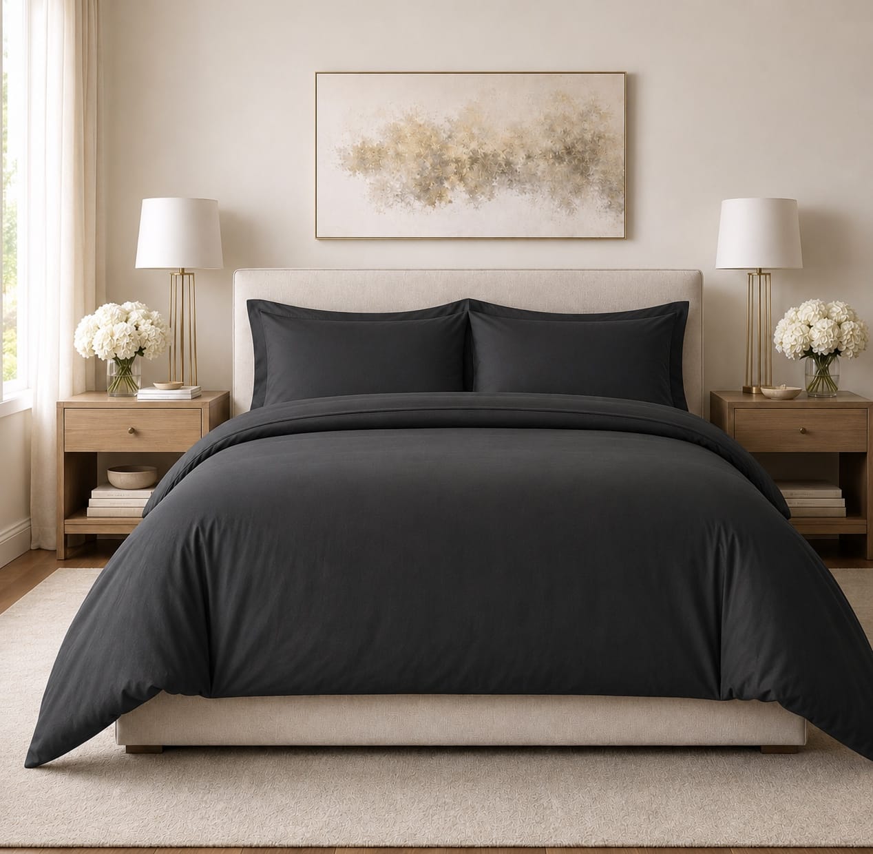 Black Duvet Cover with Three-Sided Zipper® | Beddley - beddley.com