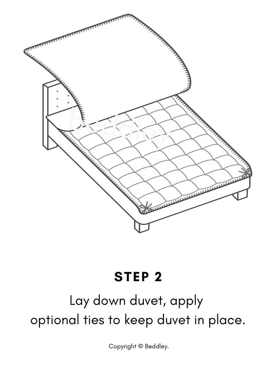 Step 2: Place the duvet insert on the open duvet cover and secure optional interior ties