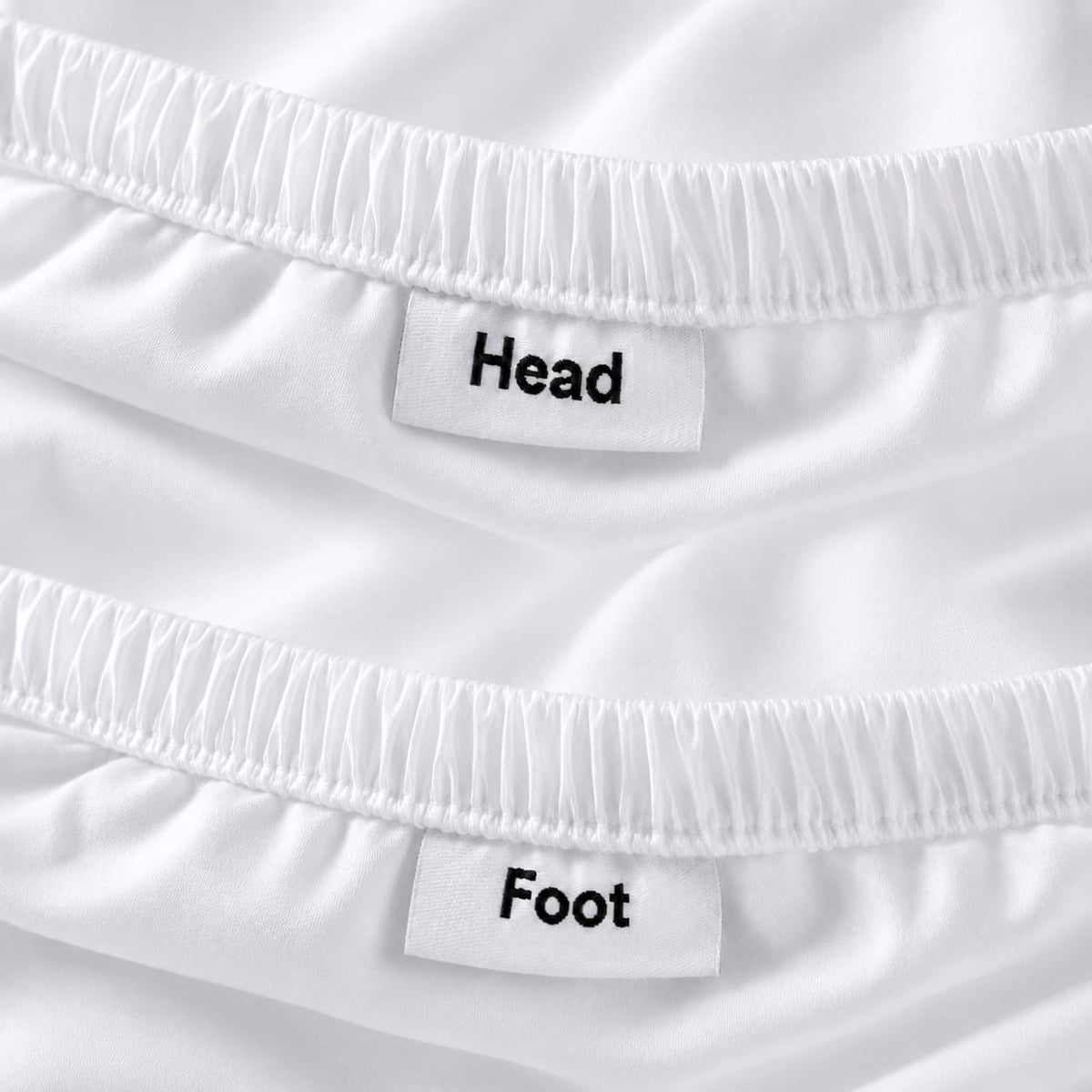 Beddley White fitted sheet elastic with Head and Foot orientation labels