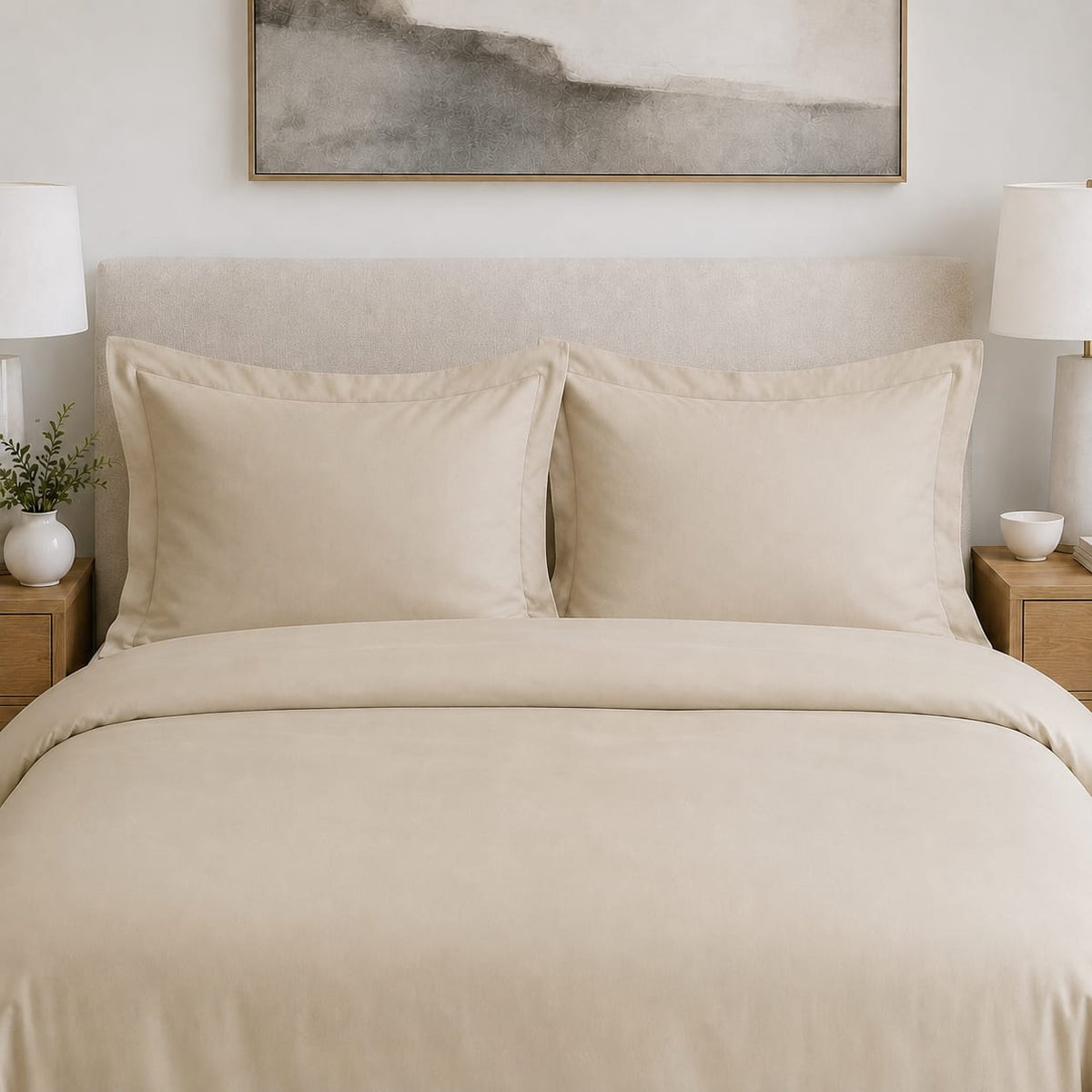 Beddley Beige Easy-Change™ Zippered Pillow Shams – Set of 2 with three sided open easycare zipper