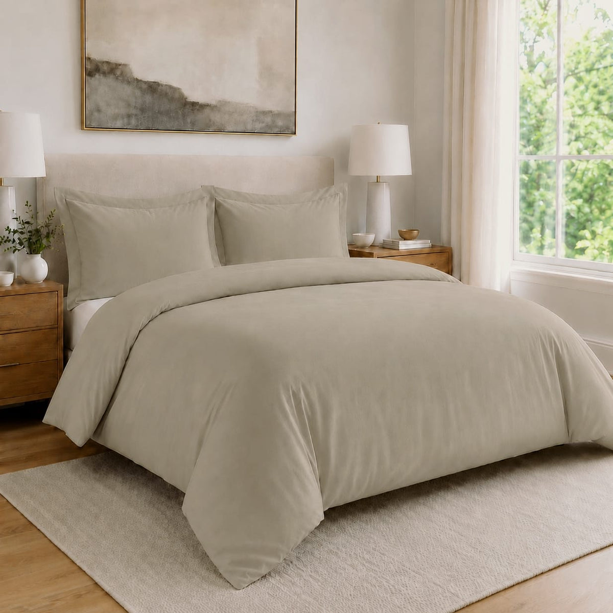 Beddley Beige Easy-Change® Duvet Cover with three sided open easycare zipper
