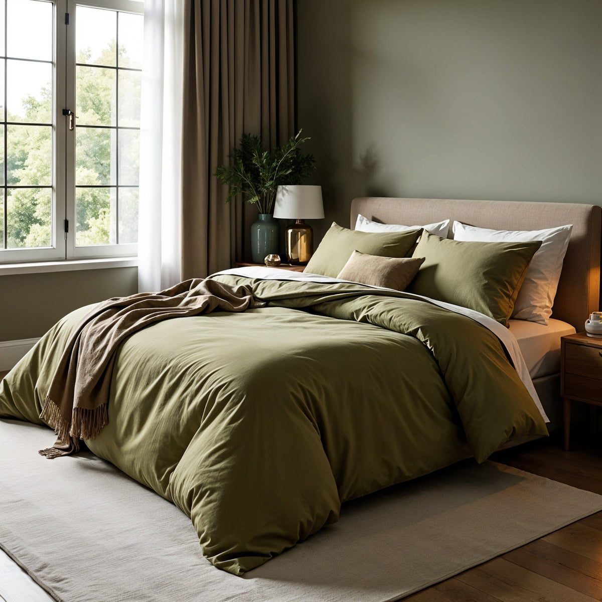 beddley Olive Tuscany Easy-Change® Duvet Cover with three sided open easycare zipper