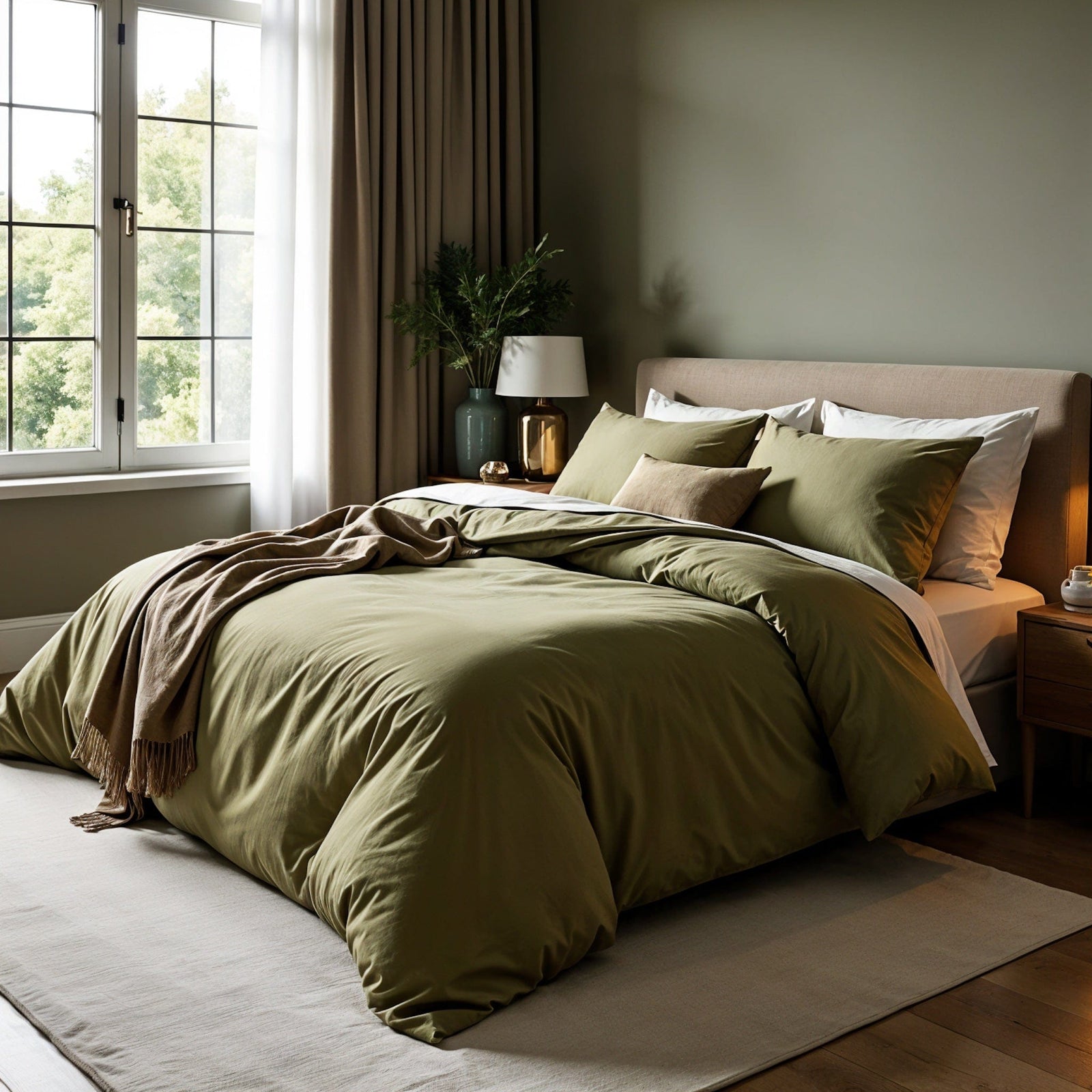 beddley Olive Tuscany Easy-Change® Duvet Cover with three sided open easycare zipper