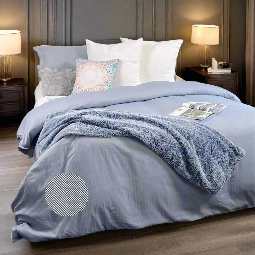 beddley Blue Three-Sided Zipper® Duvet Cover - Herringbone with three sided open easycare zipper