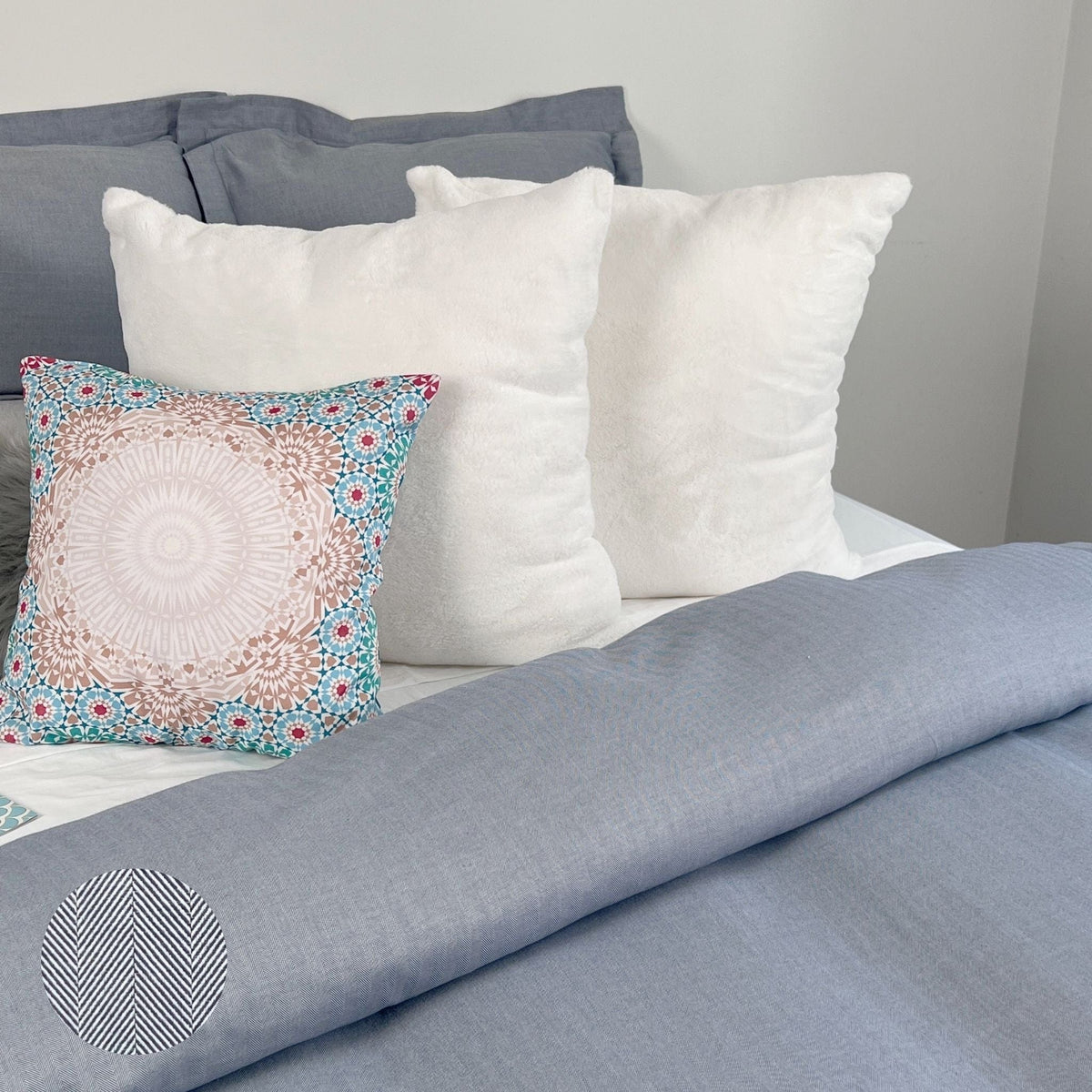 eco-friendly blue herringbone duvet cover bedding with zipper