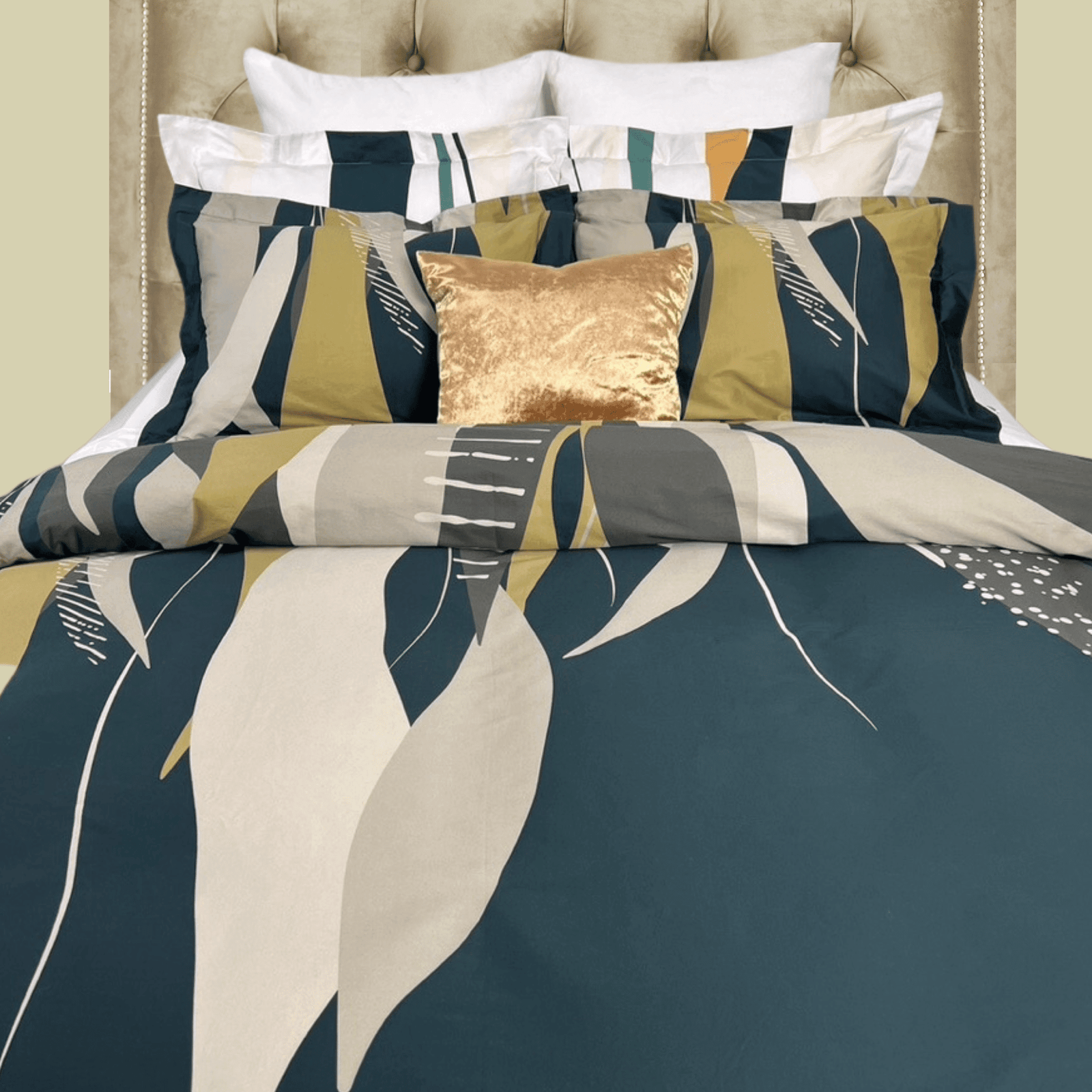 Beddley Luxury Zipper Duvet Cover in Green and Beige, As Seen On Shark Tank