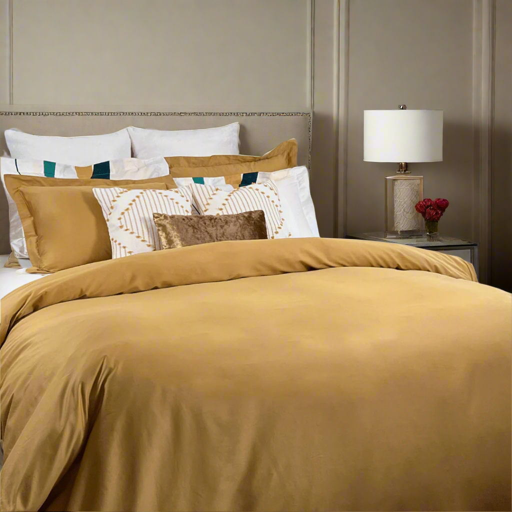 Mustard Gold Easy-Change Cotton 3-Sided Zipper Duvet Cover | Beddley ...