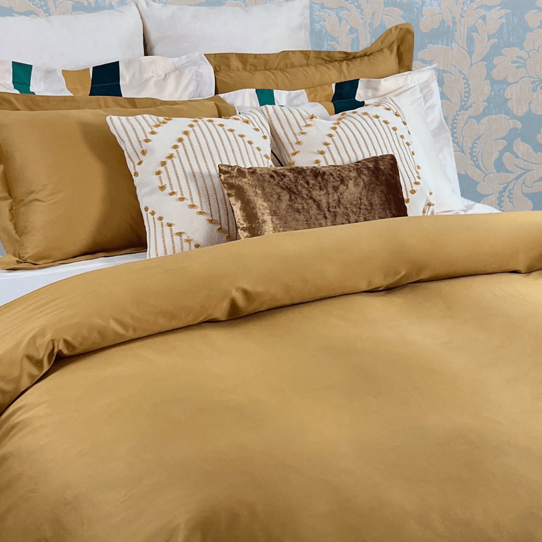 Mustard Gold Easy Change Cotton 3 Sided Zipper Duvet Cover Beddley
