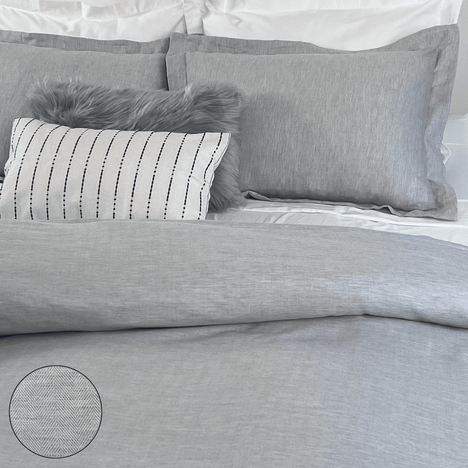 beddley Gray Easy-Change™ Duvet Cover - Herringbone with three sided open easycare zipper