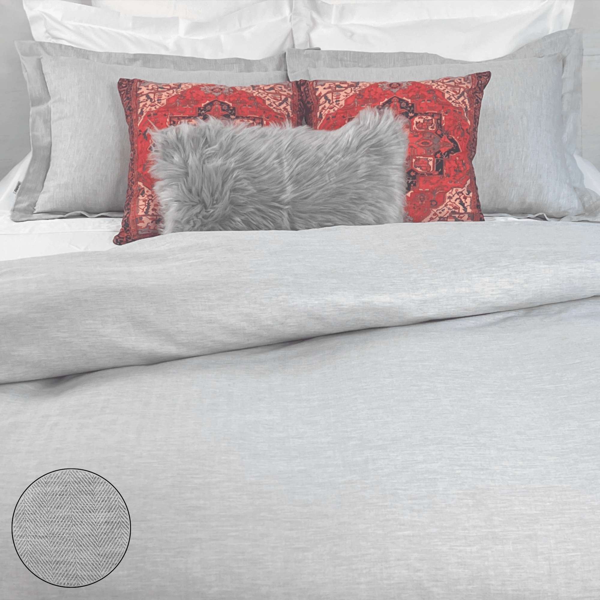 Beddley Gray Easy-Change™ Duvet Cover - Herringbone with zippered three-sided-opening