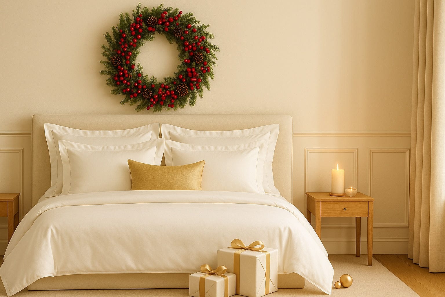 Luxury Christmas bedroom with white Easy-Change duvet cover