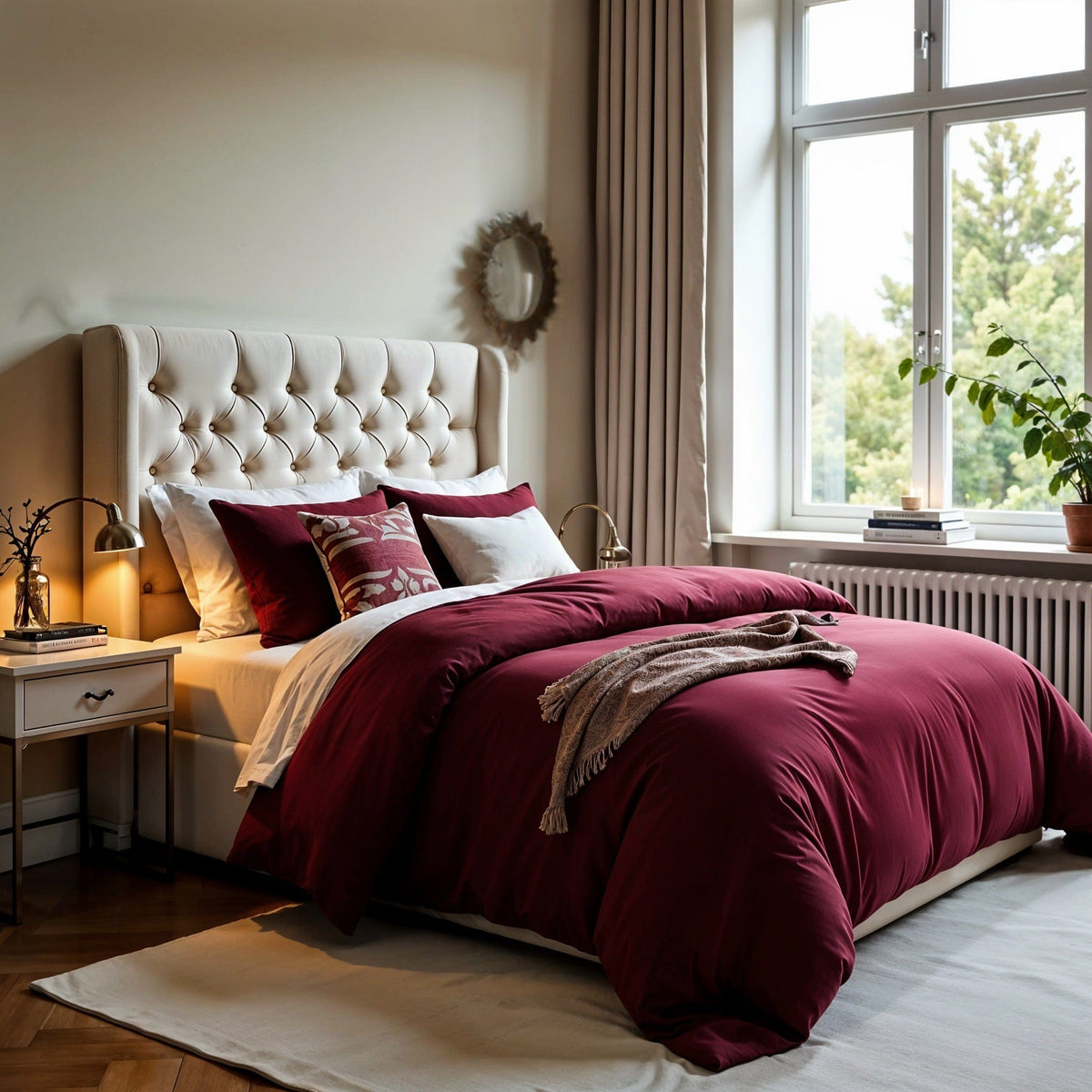 beddley Maroon Frenchy Easy-Change® Duvet Cover with three sided open easycare zipper