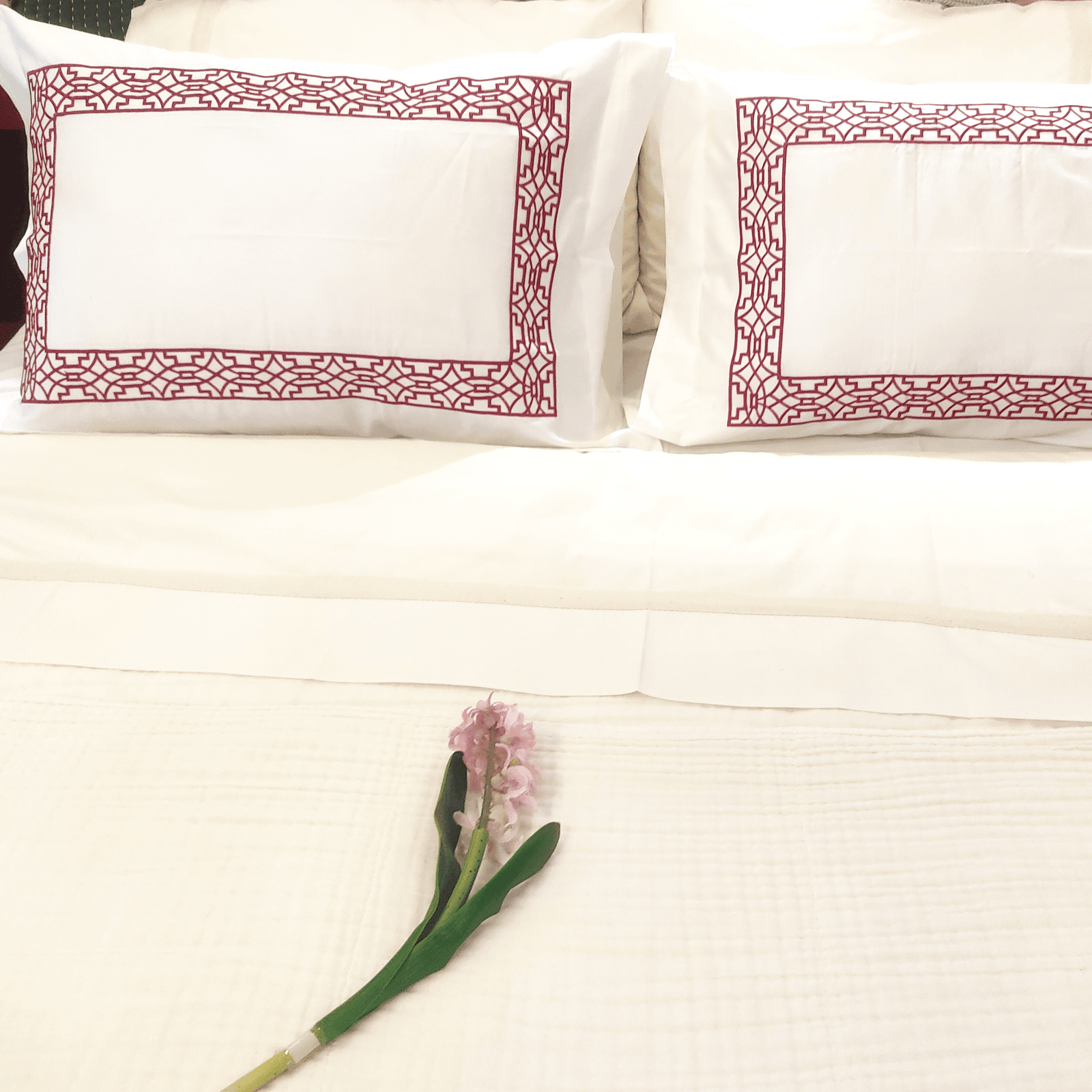 Beddley Sangria Embroidery White Pillow Sham - Complete your bedroom ensemble with Sangria Serenade embroidered pillow shams