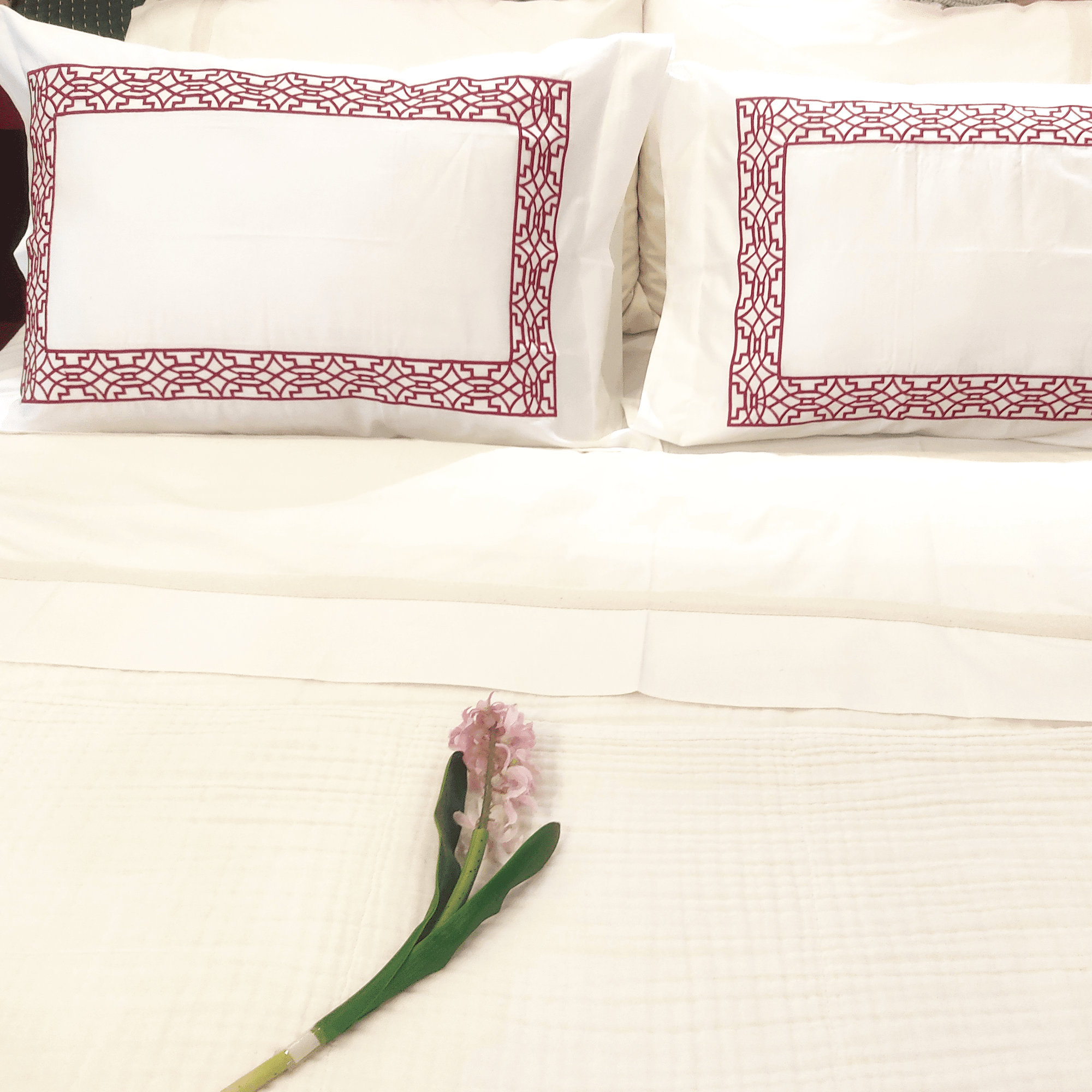 Beddley Sangria Embroidery White Pillow Sham - Complete your bedroom ensemble with Sangria Serenade embroidered pillow shams