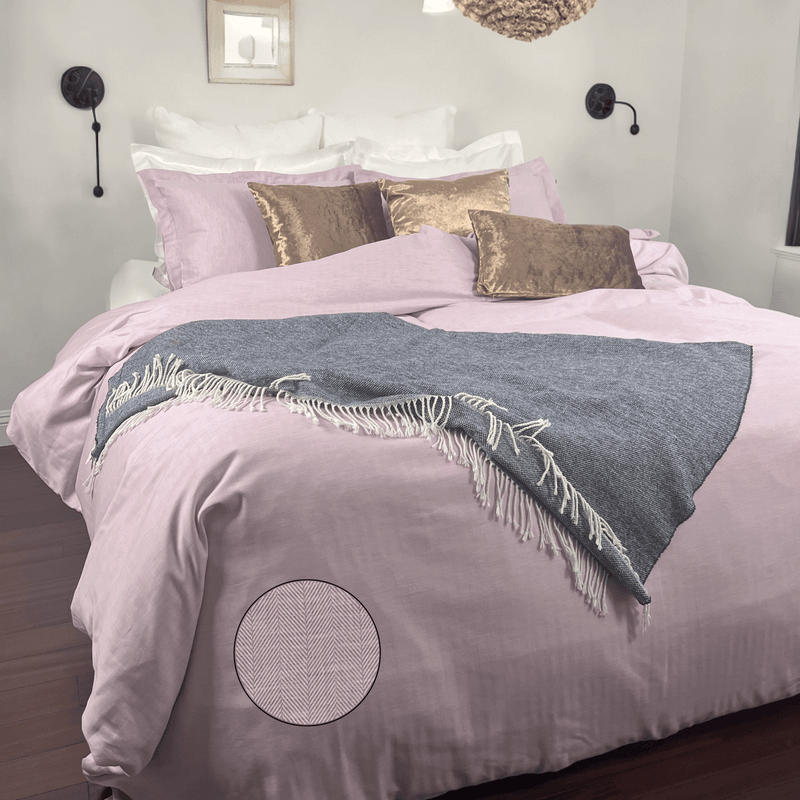 Pink Three-Sided Zipper® Duvet Cover - Herringbone