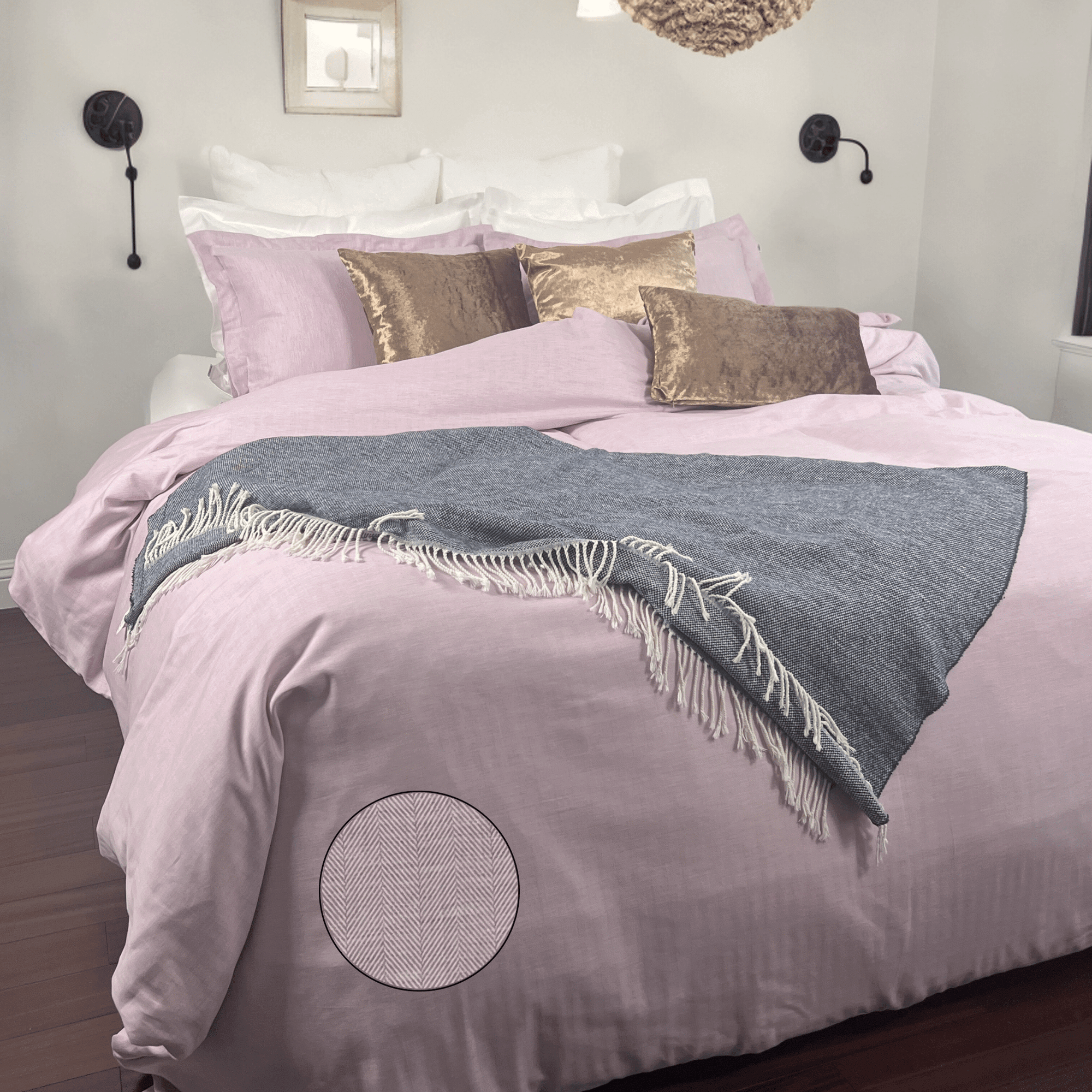 beddley Pink Easy-Change™ Duvet Cover - Herringbone with three sided open easycare zipper