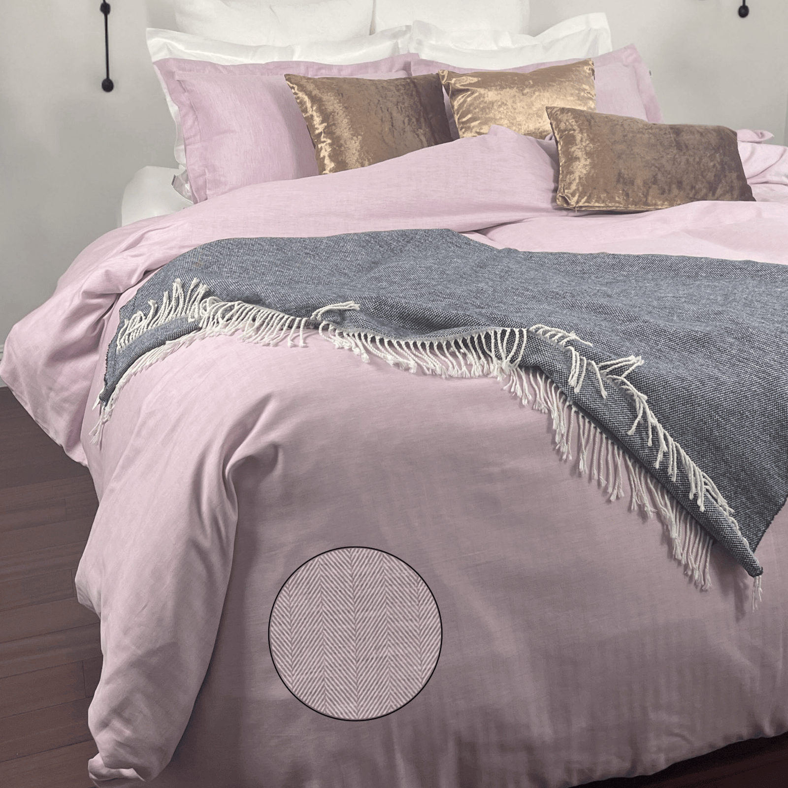 Pink herringbone Easy-Change® duvet cover with soft woven texture