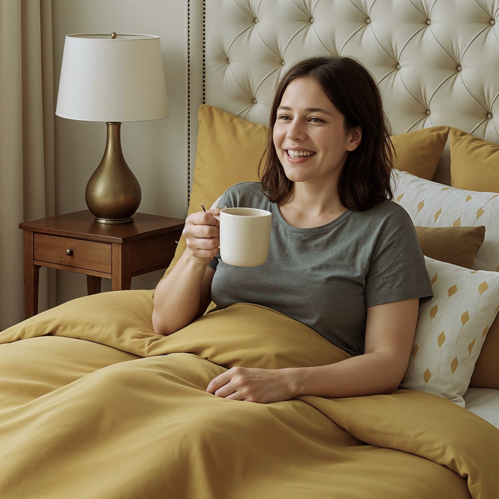 beddley Mustard Gold Easy-Change® Duvet Cover with three sided open easycare zipper