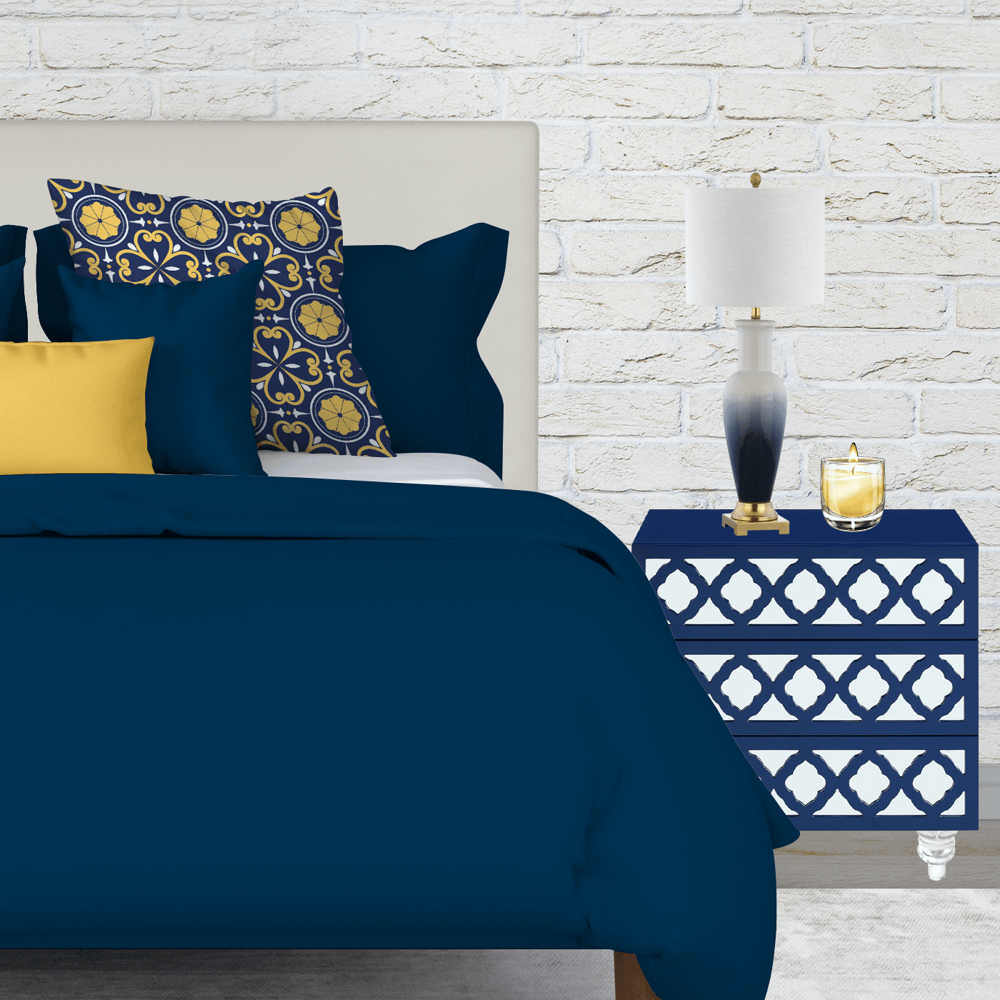 Navy Blue Easy Duvet Cover with three sided zipper. Made by Beddley.