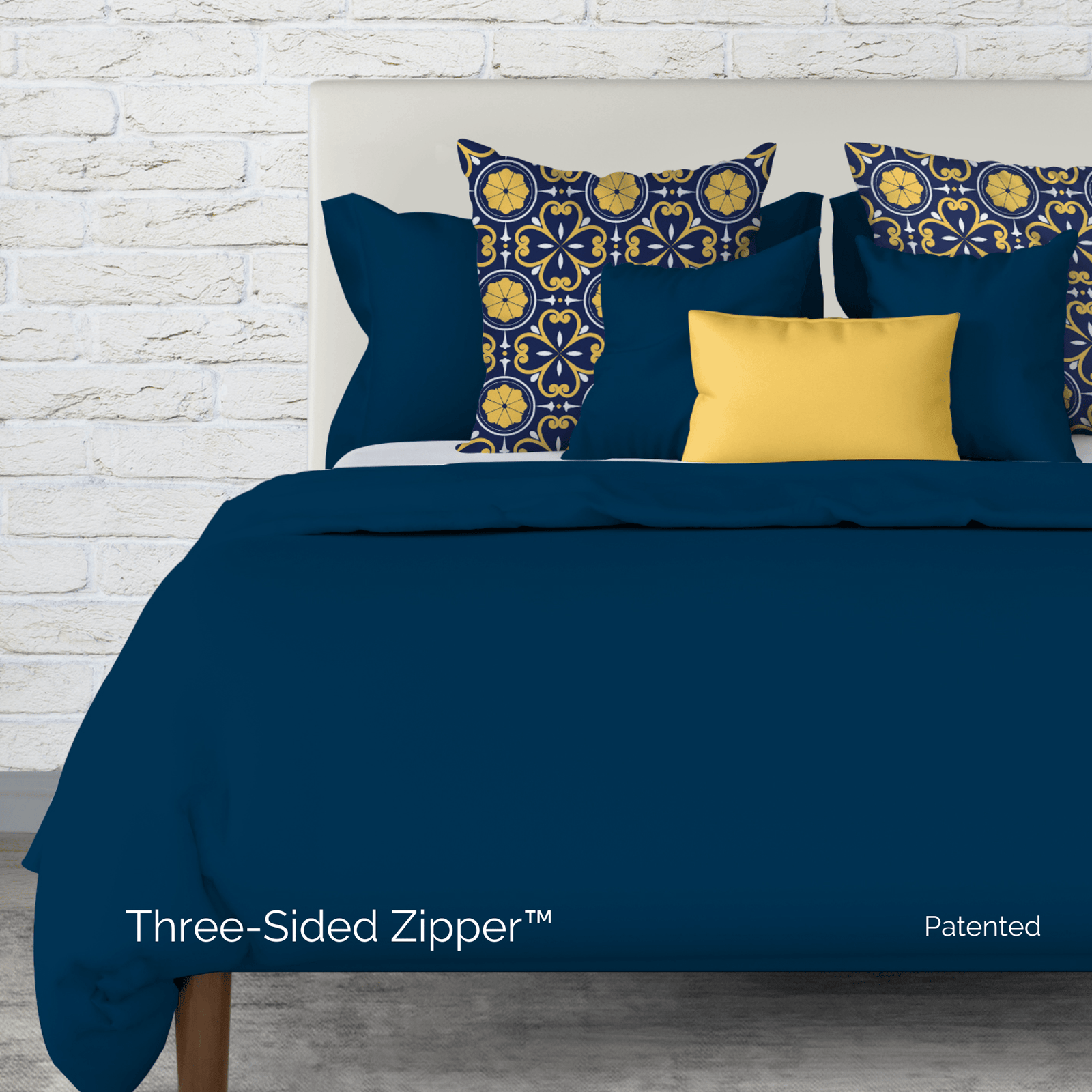 beddley Navy Blue Easy-Change Duvet Cover with three sided open zipper