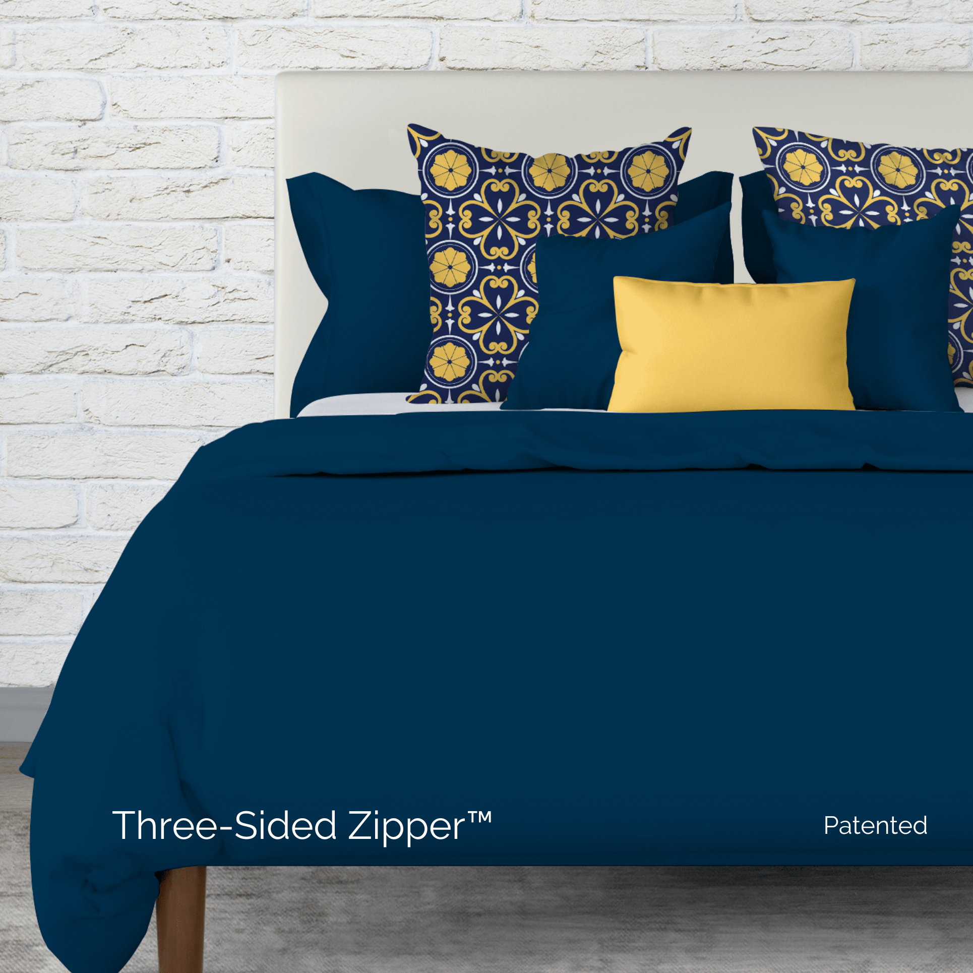 beddley Navy Blue Royale Easy-Change Duvet Cover with three sided open easycare zipper